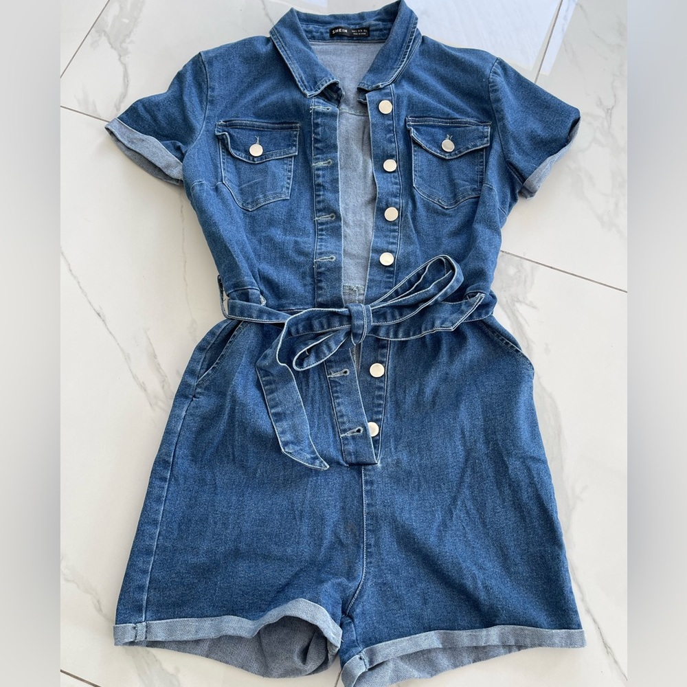 Denim Short Romper| Shein